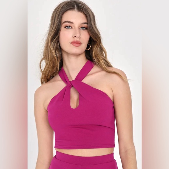 Lulus Perfect Together Magenta Halter Wide-Leg Two-Piece Jumpsuit - Picture 3 of 12
